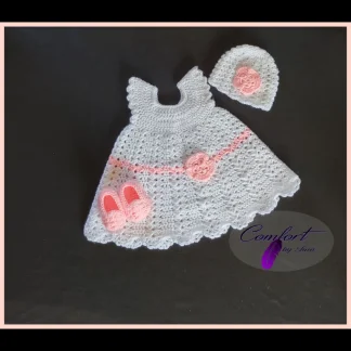 Flower Baby Dress - Complete Outfit including Flower Hat and Pink Shell Booties
