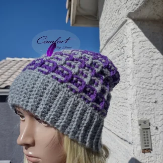 Ribbed Beanie - Purple and Gray