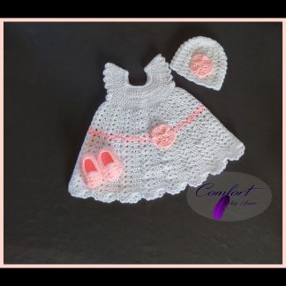 Flower Baby Dress with Hat and Booties